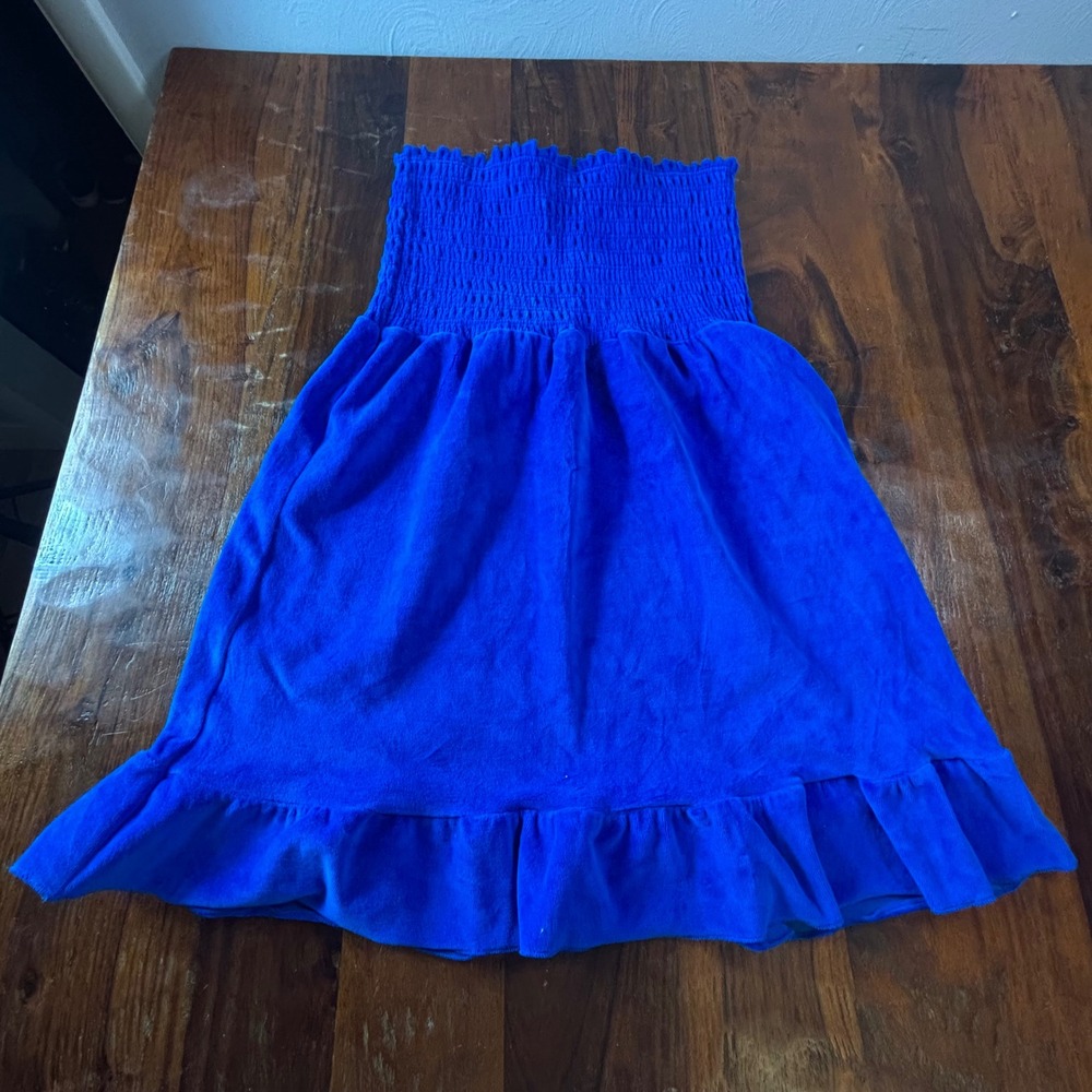 Juicy by Juicy Couture Womens Royal Blue Velour Smocked Tube Dress Ruffle Hem L - Picture 5 of 6